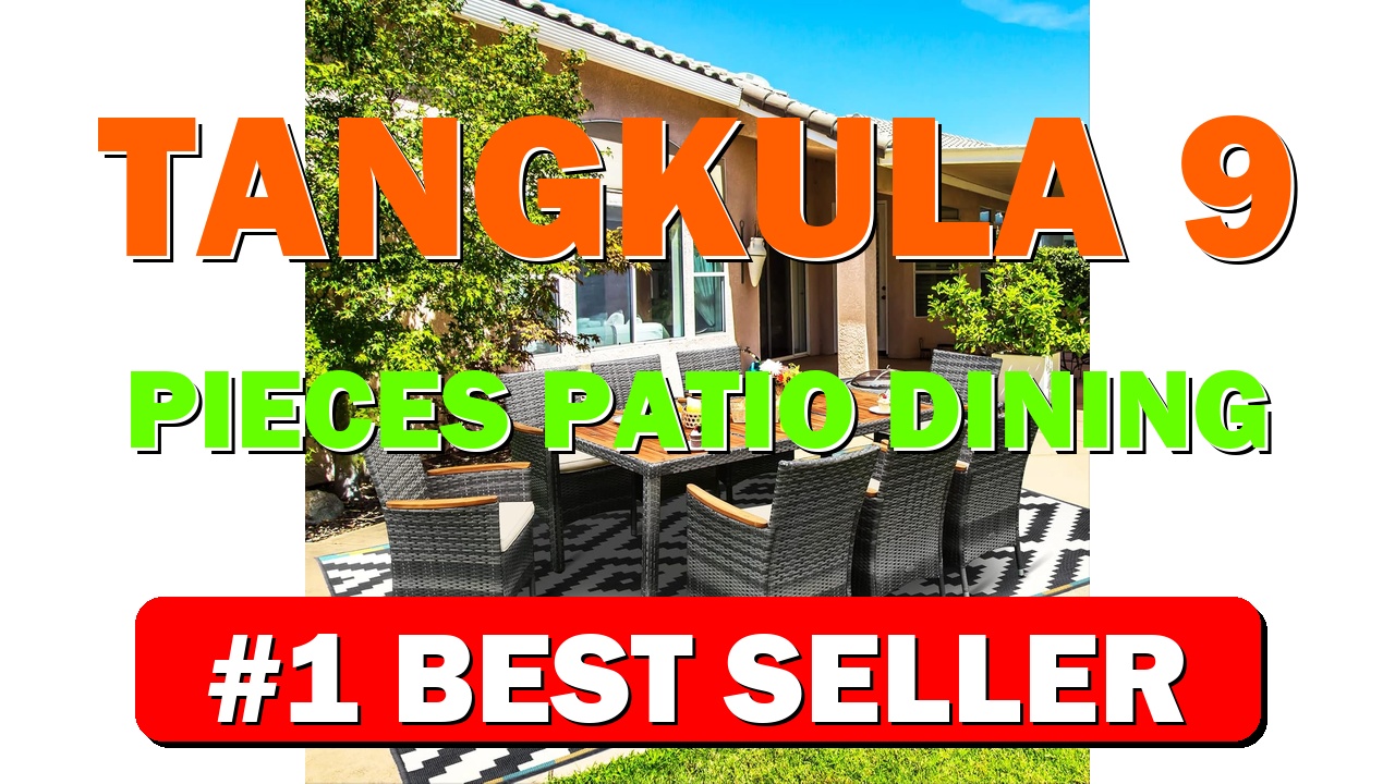 Tangkula 9 Pieces Patio Dining Set, Garden Acacia Wood and Wicker Furniture - B091CVRQV2