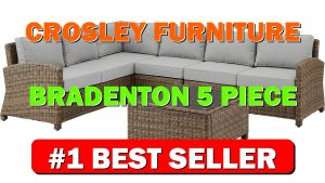 Crosley Furniture Bradenton 5-Piece Outdoor Sectional Sofa Wicker Conversation Patio Fu - B09517B6VV