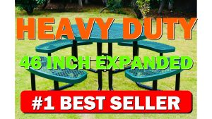 Heavy Duty 46 inch Expanded Metal Round Picnic Table (Green) - B09N92DKJX