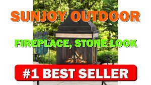 Sunjoy Outdoor Fireplace, Stone Look Tile Patio Wood Burning Steel Fireplace with - B0C3C3KC9S