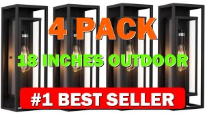 4 Pack 18 inches Outdoor Wall Lantern Light Fixture, Large Black Exterior - B0DNJJ4J9H