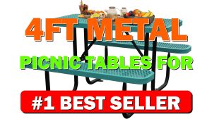 4FT Metal Picnic Tables for Outdoors, Commercial Rectangular Picnic Table and Bench - B0DQPTDQKZ