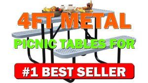 4FT Metal Picnic Tables for Outdoors, Commercial Rectangular Picnic Table and Bench - B0F32CK98C