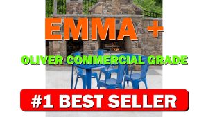 EMMA + OLIVER Commercial Grade Rectangular Blue Metal Indoor-Outdoor Table Set-4 Stack - B07NSD43TK