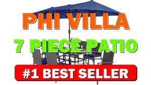 PHI VILLA 7 Piece Patio Dining Furniture Set with Umbrella, 60” Rectangular - B098DH4K4M