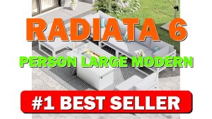 RADIATA 6 Person Large Modern Aluminum Outdoor Patio Furniture Set with Fireplace, - B0B9RC7KTJ
