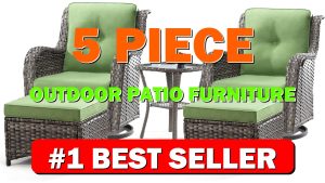 5 Piece Outdoor Patio Furniture Set Wicker Conversation Bistro Set Swivel Rocking - B0C9J5VPWH