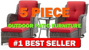 5 Piece Outdoor Patio Furniture Set Wicker Conversation Bistro Set Swivel Rocking - B0C9J7LNWC