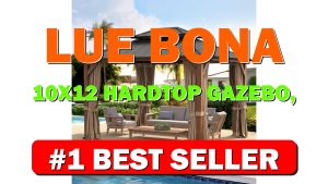 LUE BONA 10x12 Hardtop Gazebo, Galvanized Steel Double Roof Permanent Pavilion with - B0CJFHF57D
