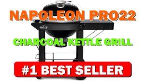 Napoleon PRO22 Charcoal Kettle Grill with Folding Cart, Black, Porcelain-Enameled Lid a - B0CPFWD79G