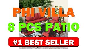 PHI VILLA 8 PCS Patio Furniture Set with Fire Pit Table,Metal Outdoor - B0CRL6318C