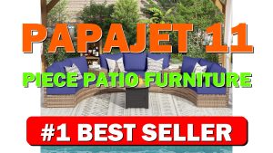 PaPaJet 11-Piece Patio Furniture Set with Large Storage Wedge Table, Half-Moon Wicker - B0CYZF4VLZ