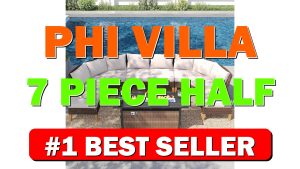 PHI VILLA 7-Piece Half Moon Patio Furniture Set with 56" Fire Pit - B0CZCHH375
