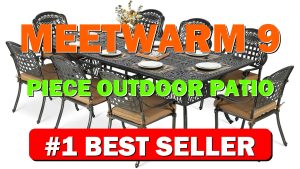 MEETWARM 9-Piece Outdoor Patio Dining Set for 8, All Weather Cast Aluminum - B0D678HDYK