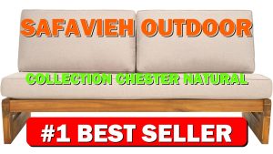 SAFAVIEH Outdoor Collection Chester Natural/Light Grey Cushion Solid Wood 2-Seater Sofa - B0D9CGVWJP