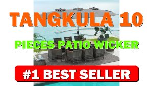 Tangkula 10 Pieces Patio Wicker Dining Set w/Double-Sided Patio Umbrella, Outdoor Acaci - B0D9SCVPJZ