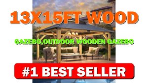 13x15FT Wood Gazebo,Outdoor Wooden Gazebo with Glavanized Steel Double Roof, Hardtop Ga - B0DG5FRRV2