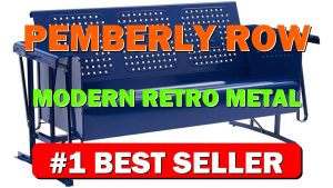 Pemberly Row Modern Retro Metal Patio Sofa Glider, Glossy Navy Finish, Durable - B0F2Z8CF7T